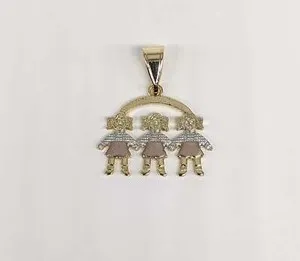 Authentic Gold Plated Three Girls Pendant Charm Mom Daughter Oro Laminado 3 Niñas Dije
