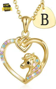 Authentic Christmas Gifts for Grandkids Teen Girls - 18K Gold Plated Horse Initial Necklac