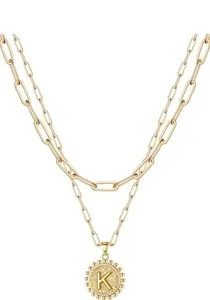 Authentic Gold Initial K Necklaces for Women Girls, Gold Plated Dainty Layering Paperclip