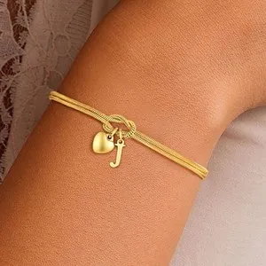Authentic Turandoss 18K Gold Plated Heart Initial Bracelet for Girls Women, Gifts for Her