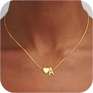 Authentic Gold Initial Necklaces for Women Girls, 18K Gold Plated Letter A-Z Heart Initial