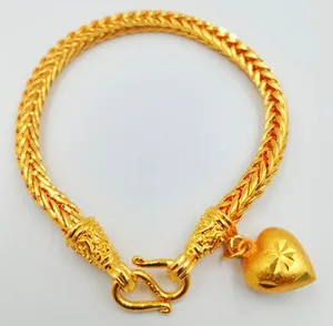 Authentic Heart Link Bracelet 23K 24K Thai Yellow Gold Plated Women Girls 6.0-7.5"