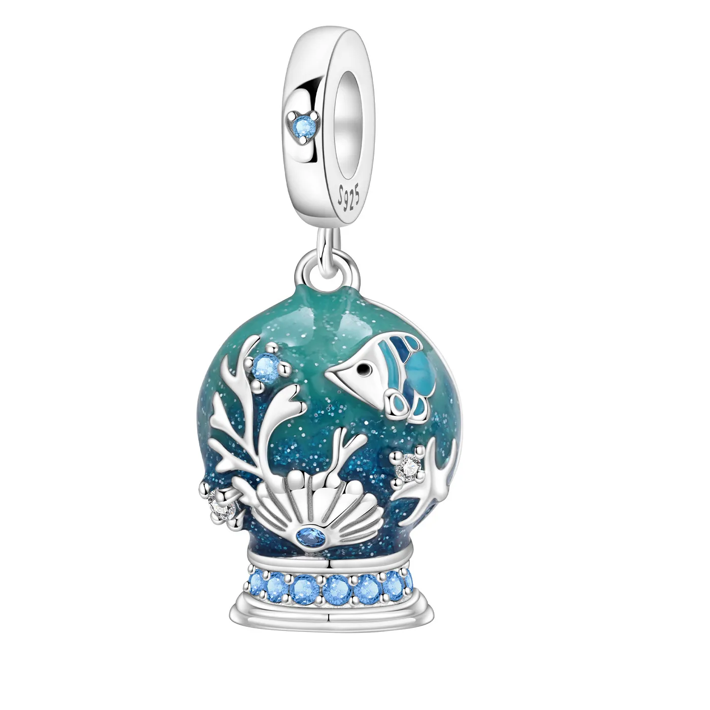 Authentic PANPOKI 925 Sterling Silver Underwater World Crystal Ball Charms Beads Pendant Fit DIY Bracelet Necklace Jewelry Souvenir Gifts