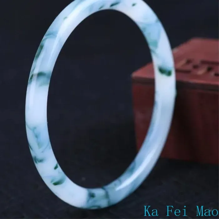 Authentic Natural Colourful Jade with Blue Flowers Bangle Charm Exquisite Jewelry Best Selling Women Luxury Souvenir Holiday