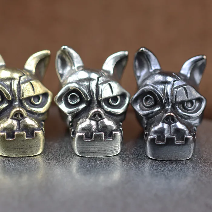 Authentic Bulldog Head Knife Bead EDC DIY Paracord Woven Bracelet Accessories Jewelry Animal Dog Keychain Lanyard Pendant Trinkets ﻿