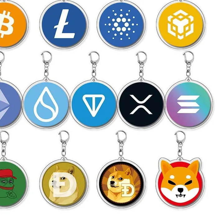 Authentic Virtual BTC ETH BNB Keychain Bitcoin Dogecoin Acrylic Pendant Hanging Decoration for Backpack & Key Holder Souvenir