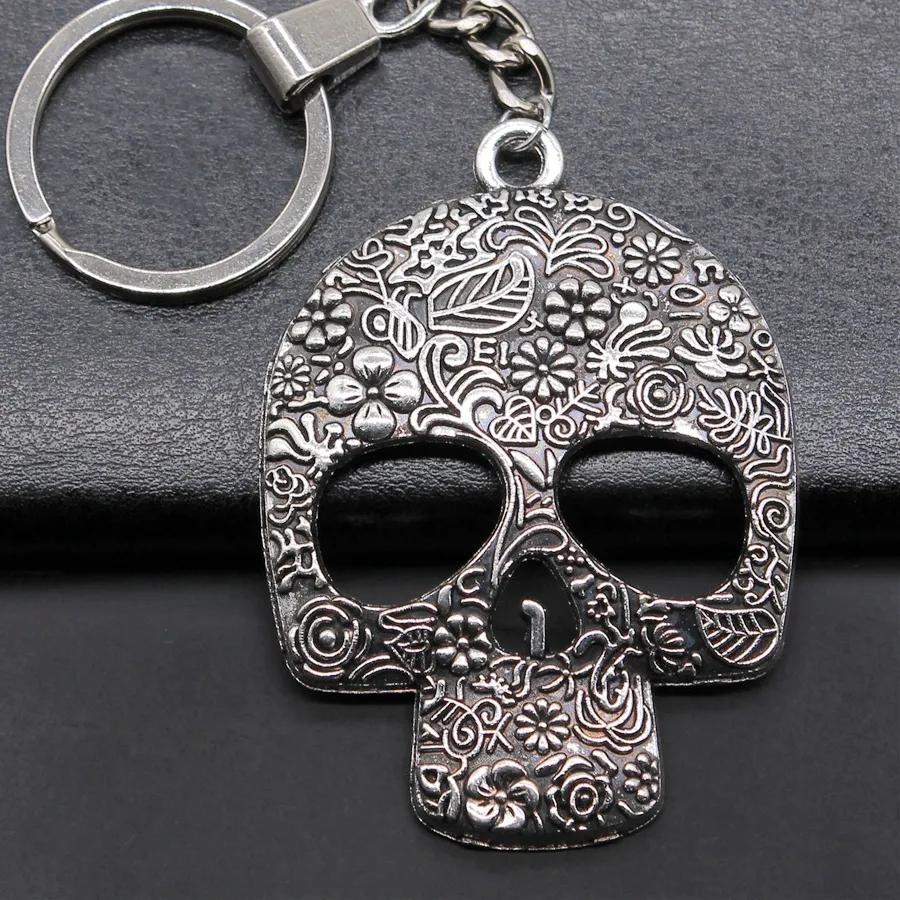 Authentic 2 Colors 66x49mm Big Skull Charms Key Chain DIY Women & Men Souvenir