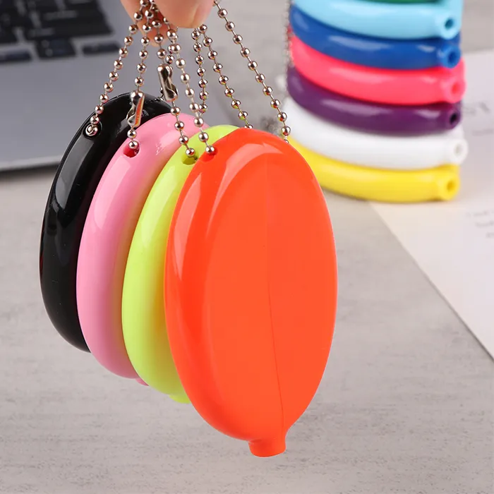 Authentic Small Oval Coin Purse Mini Earrings Rings Storage Box With Chain Solid Color PVC Portable Bag Pendant