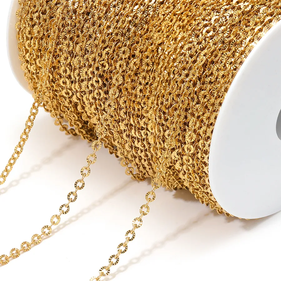 Authentic 2Meters PVD Gold Textrued Cable Chain for DIY Girls Necklace Women Bracelet Jewelry Earrings Making Supplies