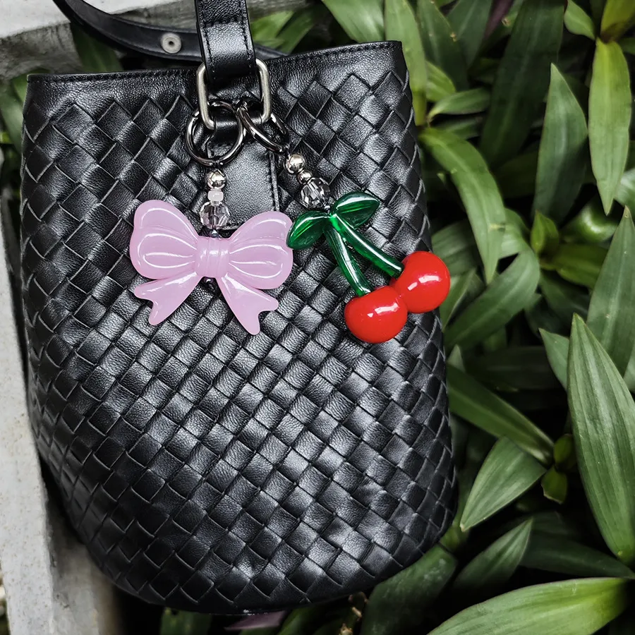 Authentic HERLOOK Big Cherry Bag Charm Keychain Bowknot Pendant Y2K Cute Bag Accessories for Teen Girls Birthday