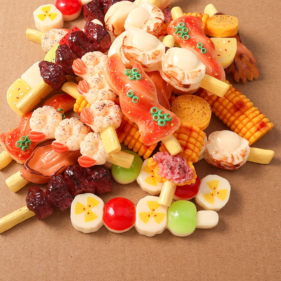 Authentic 4pcs Simulation Foood Barbecue Charms Corn Flatback Cabochon Embellishments Scrapbooking for Girls DIY Hairpin Birthday Gifts