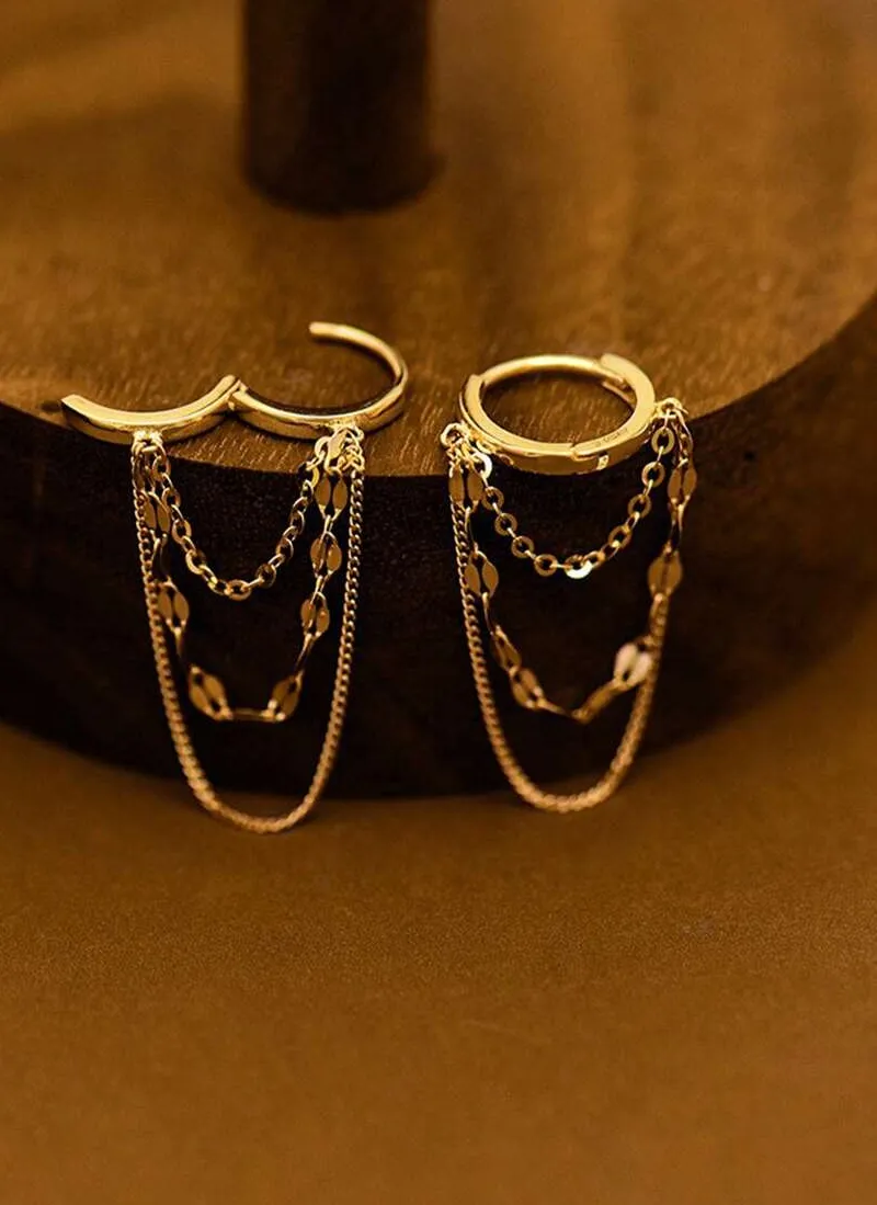 Authentic 1 Pair Delicate Chain Hoop Earrings For Women Girls Fashionable Daily Jewelry For Her