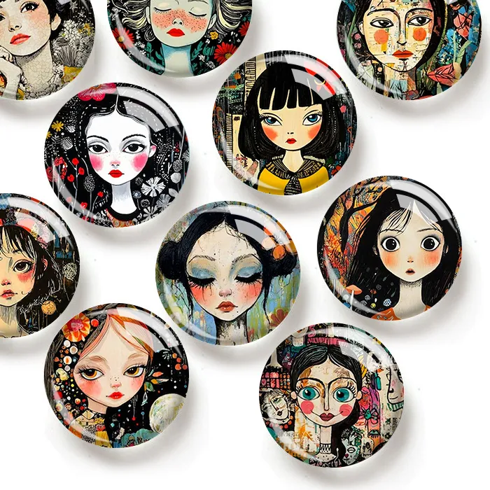 Authentic Watercolor Girl 12/18/20/25mm glass cabochon bracelet pendant rings for jewelry demo earrings back Making findings