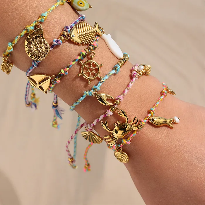 Authentic Loe| Color Rope Conch Shell Bracelet Women and Girl Ocean Wind Charm Jewelry 18k PVD