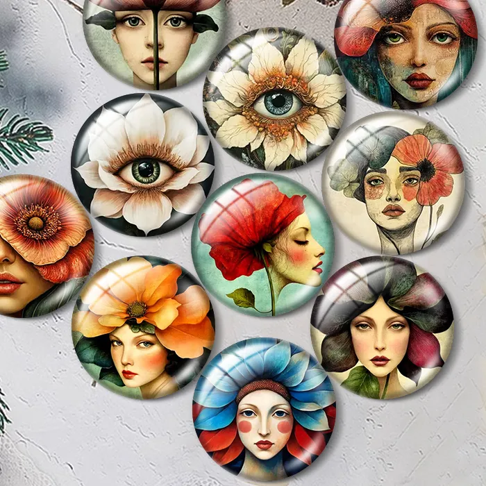Authentic Girl Flower 12/18/20/25mm glass cabochon bracelet pendant rings for jewelry demo earrings back Making findings