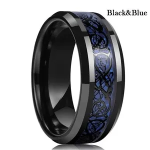 Authentic Men Women Gold Plated Blue Black Red Celtic Dragon Band Ring 8mm