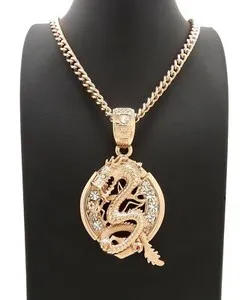 Authentic Icy Rose Gold Plated Cubic Zirconia Dragon Pendant & Cuban Chain Necklace