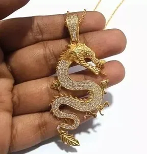 Authentic 14k Yellow Gold Plated 2.0CT Round Cut Moissanite Fire Dragon Halloween Pendant