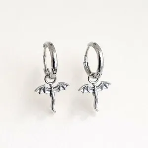 Authentic 18K Gold Plated Dragon Charm Huggie Hoop Earrings Gothic Dangle Hoops 024