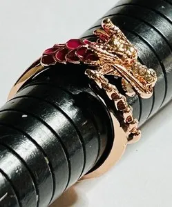Authentic Mystic Dragon's Embrace: The Enchanted Rose Gold Plated Pink Enamel Crystal Dragon Ring