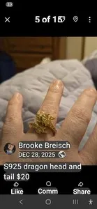 Authentic Adjustable Gold Plated Ring With White Stones In A Dragon Design