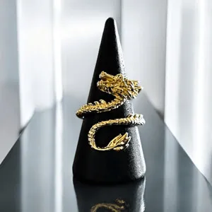 Authentic NWT Dragon Gold Plated Ring, Vintage Detailed Chinese Dragon Open Ring, Go