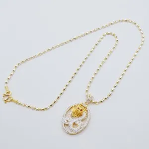 Authentic Necklace & Dragon Pendant Cz Diamond 24" 24K Yellow Gold Plated Women Jewelry
