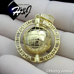 Authentic 925 STERLING SILVER ICY CZ GOLD PLATED "WORLD IS YOURS" 3D GLOBE PENDANT*GP138