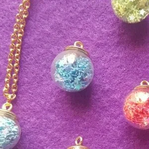 Authentic Filled Glass Globe with Tiny Stars ∞ Gold Plated Necklace∞18" Chain ∞ 11 Colours