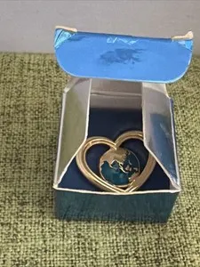 Authentic Celestial Unity Heart Talisman – Gold-Plated Blue Enamel Globe Brooch