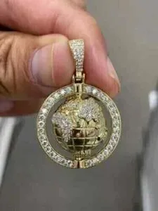 Authentic 1.50Ct Lab-Created Diamond Men's World Map Globe Pendant 14k Yellow Gold Plated