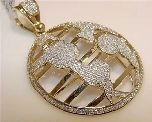 Authentic Men's 2Ct Lab Created Diamond Round Globe Charm Pendant 14K Yellow Gold Plated