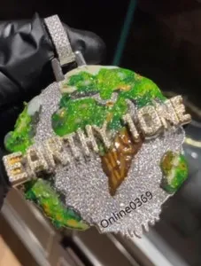 Authentic Arrival for Men's Enamel Globe Solid Back Pendant White Gold Plated Silver