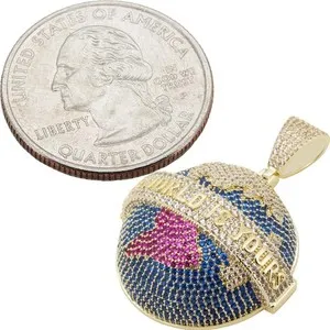 Authentic 14k Yellow/White Gold Plated AAA Cubic Zirconia The World Is Yours Globe Pendant