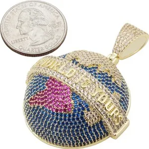 Authentic 14k Yellow Gold Plated AAA Cubic Zirconia The World Is Yours Globe Pendant