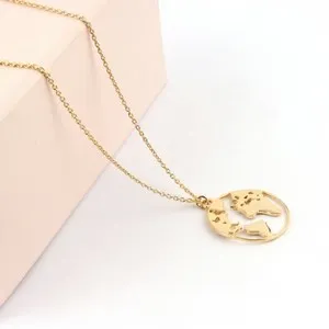Authentic Earth Necklace Handmade Yellow Gold Plated Globe Map Pendant Chain Necklace