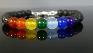 Authentic The Celestial Alignment Chakra Lava Stone Sterling Silver Bracelet