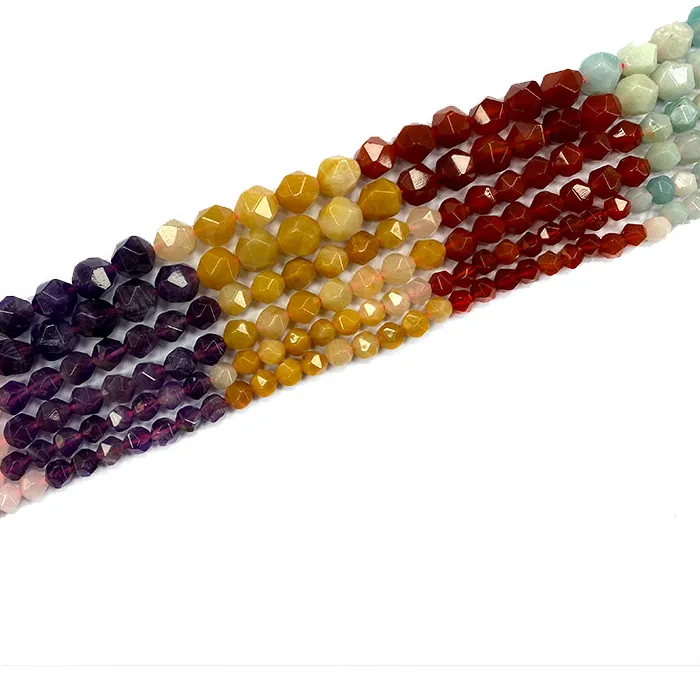 Authentic Natural Gemstone 7 Chakra Agate Amethyst Tiger Eye Faceted Round Stone Beads For Jewelry Making DIY Women Bracelet Necklace 15‘’