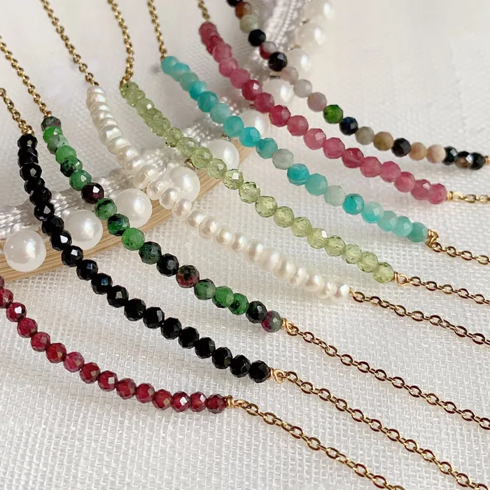 Authentic Healing Natural Crystal Stone Necklace for Women Simple Chain Smile Pendant Choker Pearl Charm Pink Tourmalines Crystal Necklace