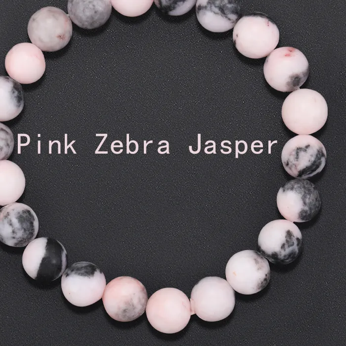 Authentic 8mm Natural Stone Pink Zebra Jasper Round Bead Bracelet Women Men Retro Charm Chakra Healing Stretch Bangle Yoga Jewelry