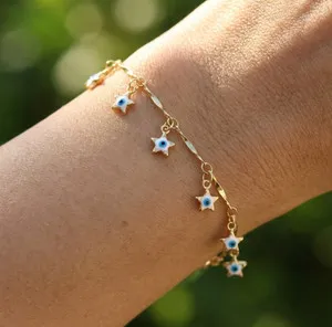 Authentic Boho Gold Plated Evil Eye Charm Bracelet for Women | Elegant Star Pattern Gold
