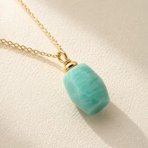 Authentic Natural Amazonite Pendant Necklace | 18K Gold Plated | Truth & Calm | Boho