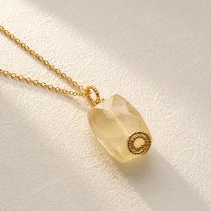 Authentic Natural Lemon Quartz Pendant Necklace | 18K Gold Plated | Sunshine & Joy | Boho