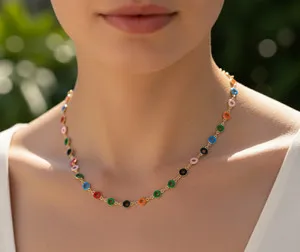 Authentic Colorful Charm Necklace Gold Plated Boho Chain Necklace For Women