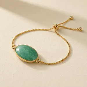 Authentic Green Strawberry Oval Crystal Charm Bracelet | 18K Gold Plated | Vintage Boho