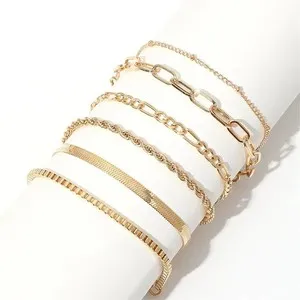 Authentic 6pcs Gold Plated Boho Bracelet Set for Women – Chain, Bangle & Cuff Jewelry