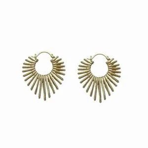 Authentic 18K Gold Plated Sunburst Hoop Earrings Boho Geometric Dangle Earrings 279