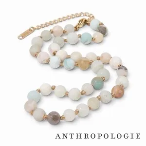 Authentic Anthropologie Boho Green Stone Beaded Gold Plated Choker Necklace Jewelry