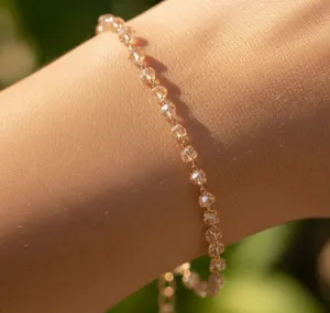Authentic Boho Rose Gold Plated Crystal Bracelet Minimalist Champagne Topaz Color Beaded