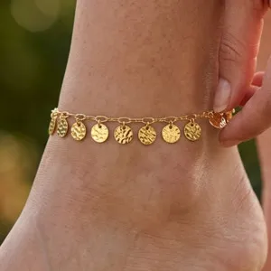 Authentic Boho Gold Plated Chain Anklet for Women | Elegant Minimalist Disc Charm